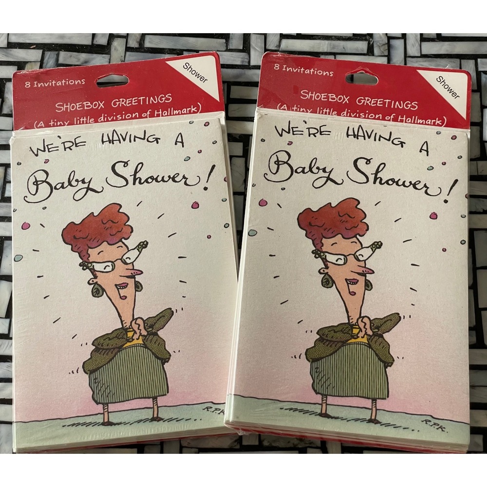Hallmark Shoebox Greetings Baby Shower Invitations 16ct Vintage Funny Humor NEW